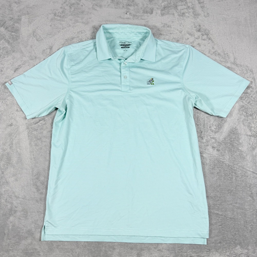 Straight Down Mens Large Polo Shirt Bob O Link Golf Club Mint Green Stripe